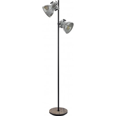 Floor lamp Eglo 40W Double spotlight with floor switch Living room, dining room and bedroom. Retro, vintage and industrial Style. Steel and Wood. Brown Color