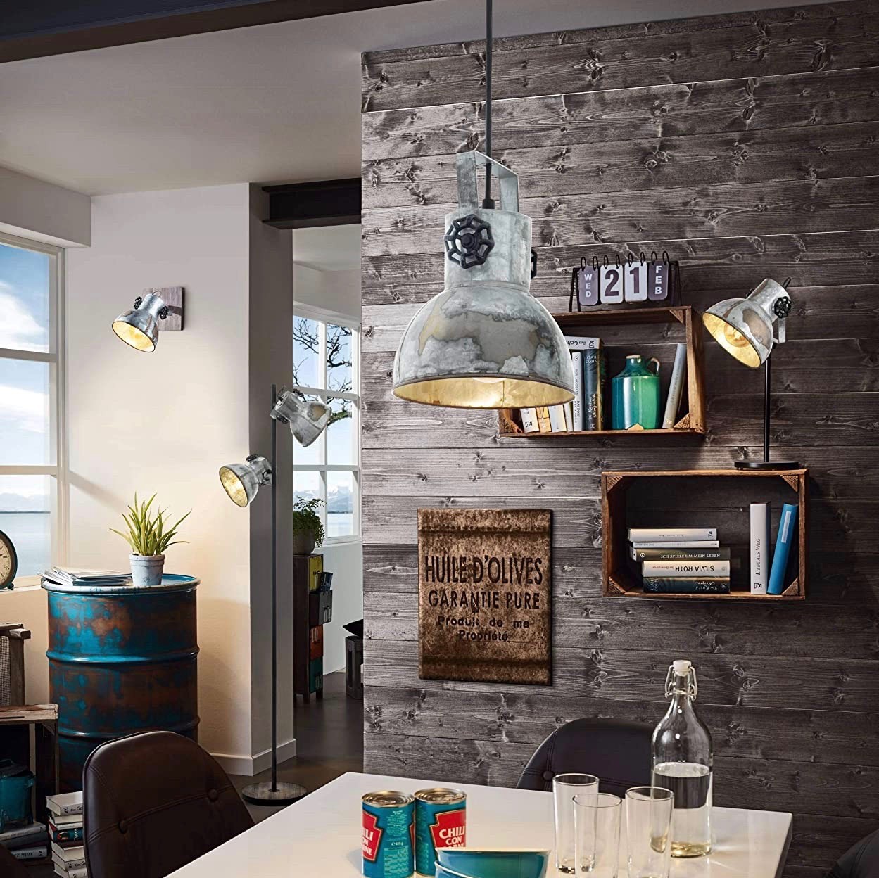 164,95 € Free Shipping | Floor lamp Eglo 40W Double spotlight with floor switch Steel and wood. Brown Color