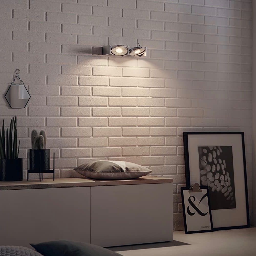 107,95 € Spedizione Gratuita | Faretto da interno Philips 4W 2700K Luce molto calda. 29×13 cm. Doppio faretto LED orientabile Alluminio e metallo. Colore alluminio