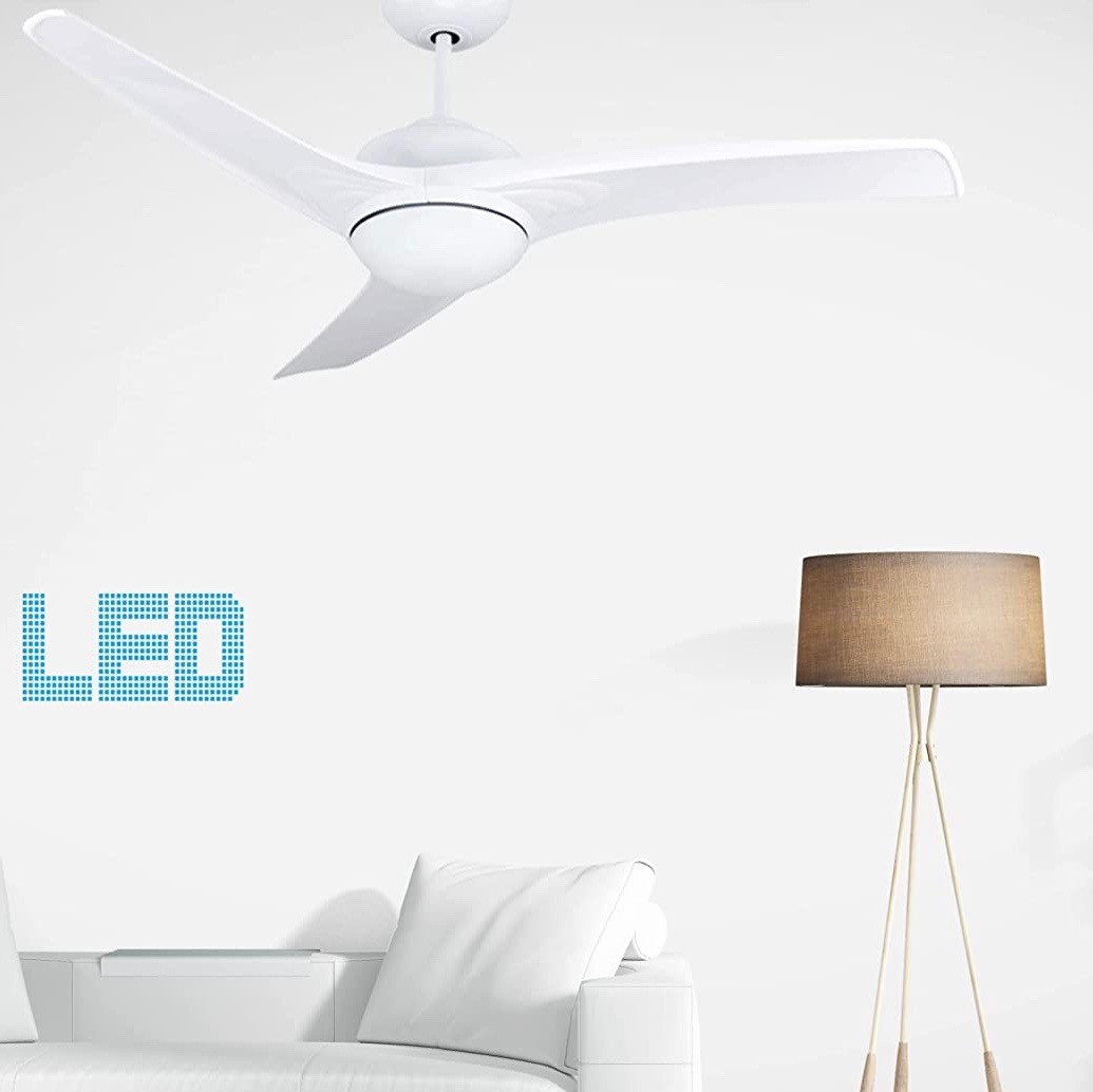 212,95 € Envio grátis | Ventilador de teto com luz 60W 68×32 cm. 3 palhetas-lâminas. Controle remoto. Iluminação LED Metais. Cor branco