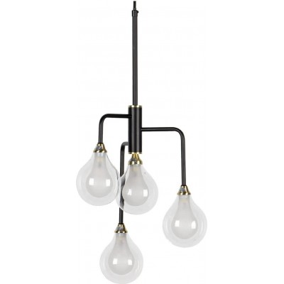 Lampe à suspension 30×30 cm. 4 projecteurs Salle, cuisine et salle à manger. Style moderne. Cristal, Métal et Verre. Couleur noir