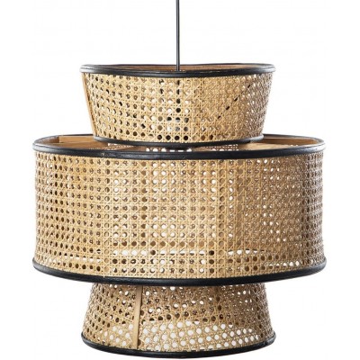 Hanging lamp Cylindrical Shape 45×45 cm. Living room, kitchen and bedroom. Modern Style. Wood and Rattan. Beige Color