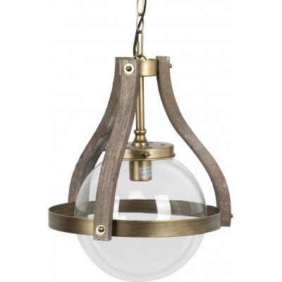 Lámpara colgante Forma Esférica 36×34 cm. Salón, cocina y comedor. Estilo moderno. Metal, Madera y Vidrio. Color dorado