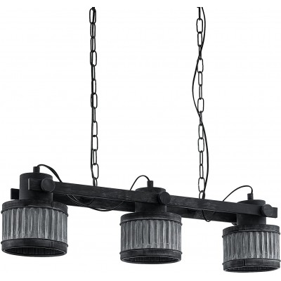 271,95 € Free Shipping | Hanging lamp Eglo Cylindrical Shape 110×88 cm. Triple focus. chain fastening Dining room. Vintage and industrial Style. Metal casting. Black Color
