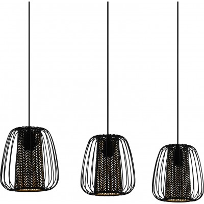 Lampe à suspension Eglo 110×100 cm. Triple foyer Salle à manger. Métal et Textile. Couleur noir