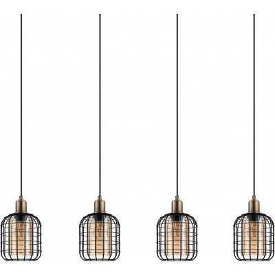 Hanging lamp Eglo 40W 130×110 cm. 4 light points enclosed in cages Living room. Metal casting and Glass. Black Color