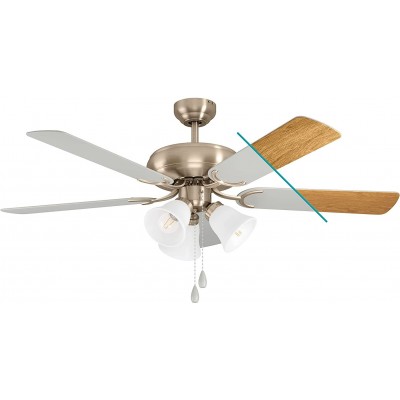 212,95 € Free Shipping | Ceiling fan with light Eglo 132×132 cm. 5 vanes-blades. Triple adjustable LED spotlight. Remote control Steel, aluminum and crystal. Brown Color