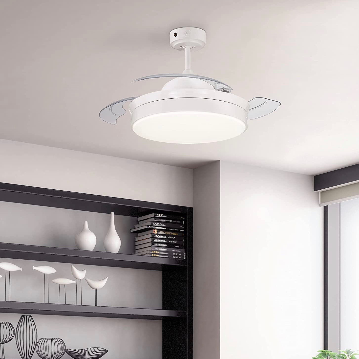 178,95 € Envio grátis | Ventilador de teto com luz 36W 55×55 cm. 3 lâminas dobráveis Metais. Cor branco