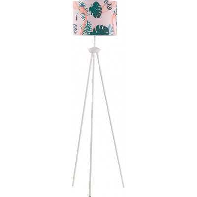 Lámpara de pie Forma Cilíndrica 120×40 cm. Trípode de sujeción. Tulipa con dibujos de flamenco y palmeras Salón, comedor y vestíbulo. Estilo cool. Metal y Textil. Color rosa