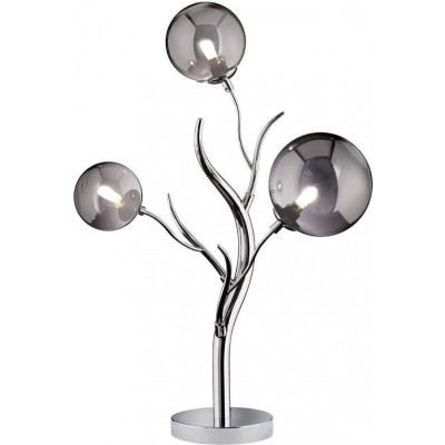 Table lamp 30W Spherical Shape 63×38 cm. 3 points of light Living room, dining room and bedroom. Modern Style. Metal casting and Glass. Plated chrome Color