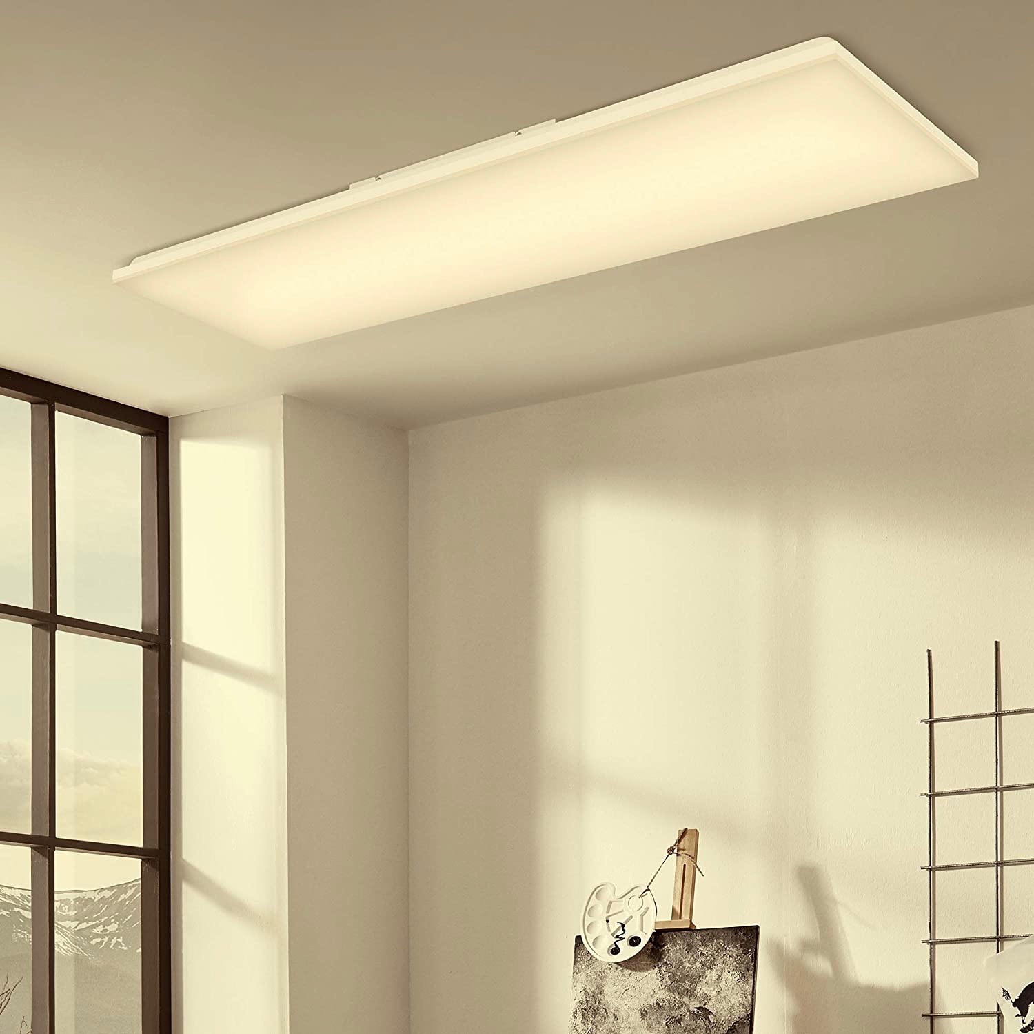 185,95 € Envío gratis | Plafón de interior 120×30 cm. LED regulable RGB Multicolor. Control remoto Pmma y metal. Color blanco
