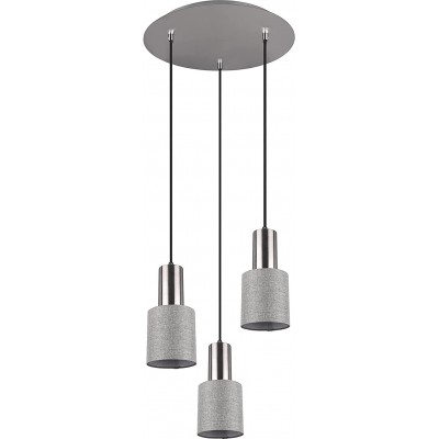 Hanging lamp Trio 5W Cylindrical Shape 150×35 cm. Triple LED spotlight Living room, dining room and bedroom. Modern Style. Metal casting and Textile. Gray Color