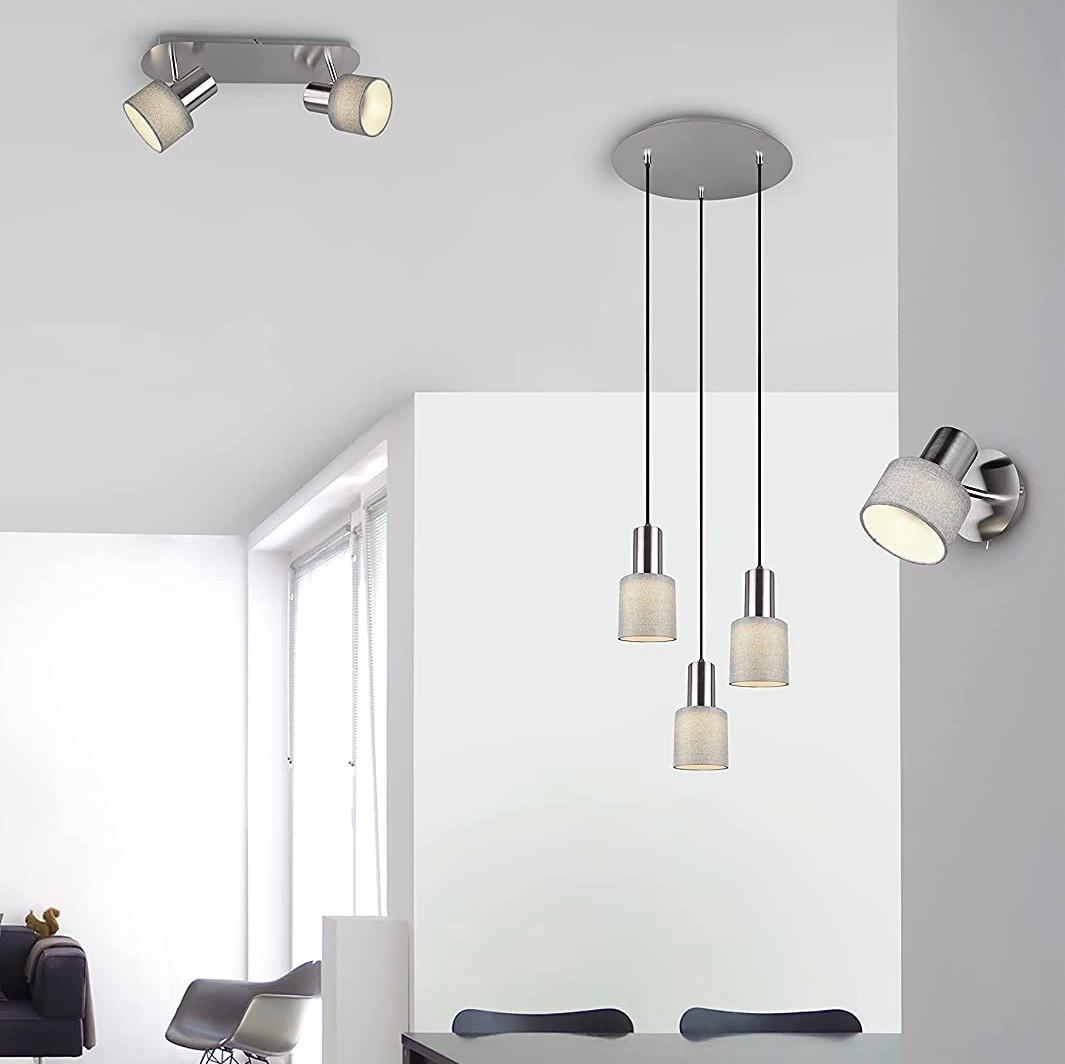 149,95 € Бесплатная доставка | Подвесной светильник Trio 5W 150×35 cm. Тройной светодиодный прожектор Металл и текстиль. Серый Цвет