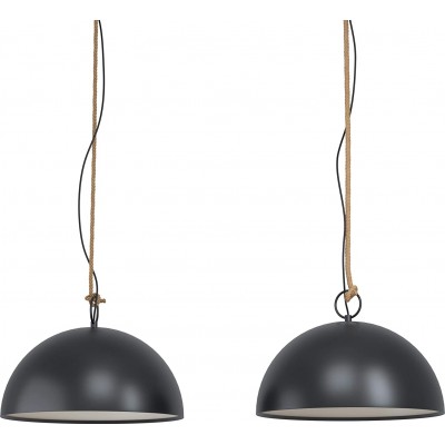229,95 € Free Shipping | Hanging lamp Eglo 40W Spherical Shape 125×110 cm. Double focus Living room, dining room and lobby. Rustic Style. Steel and Wood. Black Color