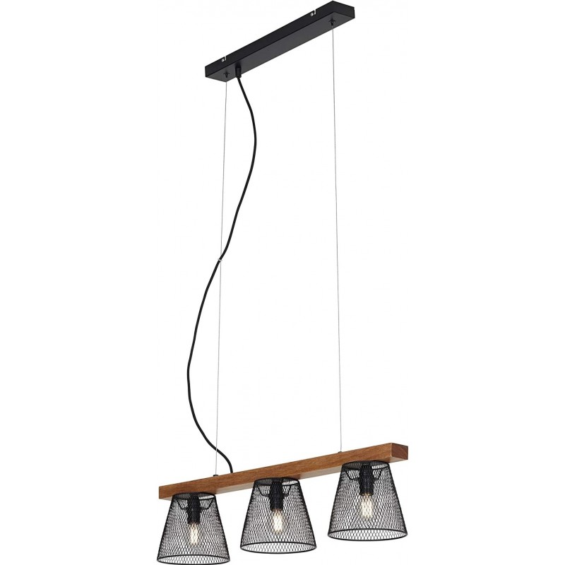 236,95 € Free Shipping | Hanging lamp 25W Conical Shape 136×65 cm. 3 points of light. adjustable height Living room, dining room and bedroom. Retro and vintage Style. Metal casting and Wood. Black Color