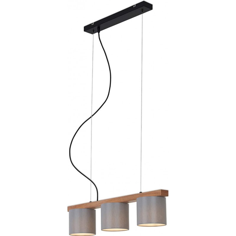 179,95 € Free Shipping | Hanging lamp 25W Cylindrical Shape 136×65 cm. 3 points of light. adjustable height Dining room, bedroom and lobby. Retro and vintage Style. Metal casting and Wood. Black Color