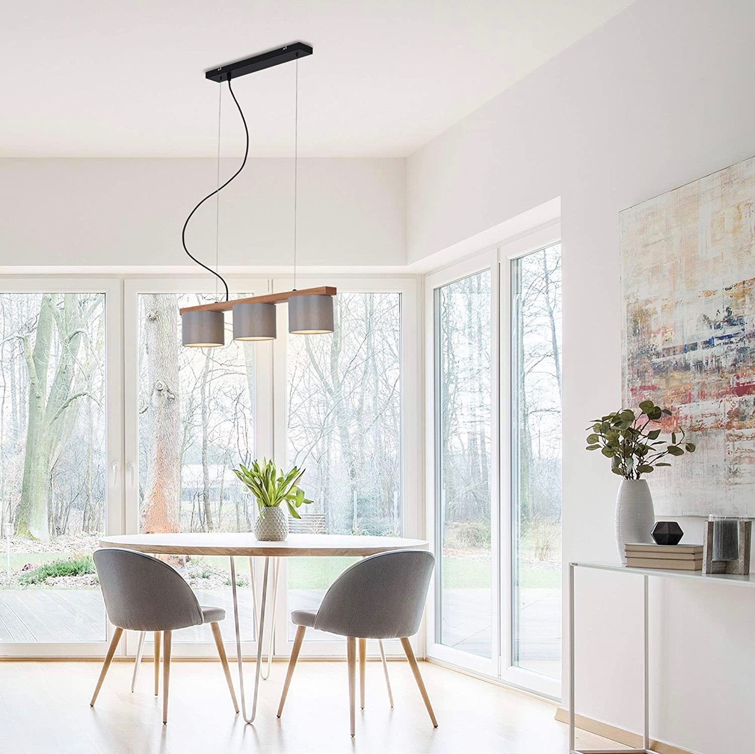 172,95 € Envio grátis | Lâmpada pendurada 25W 136×65 cm. 3 pontos de luz. altura ajustável Metais e madeira. Cor preto