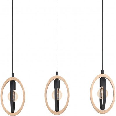 167,95 € Free Shipping | Hanging lamp Eglo 40W 110×78 cm. Triple focus Living room, dining room and lobby. Wood. Black Color