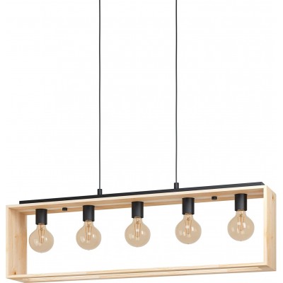 吊灯 Eglo 40W 长方形 形状 110×100 cm. 5个光点 客厅, 饭厅 和 卧室. 工业的 风格. 钢 和 木头. 棕色的 颜色