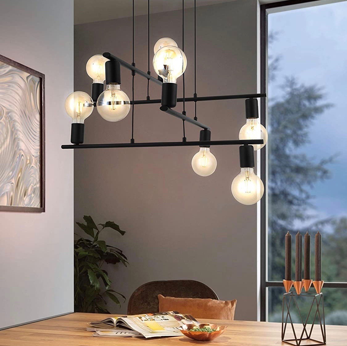152,95 € Envío gratis | Lámpara de araña Eglo 110×65 cm. Acero. Color negro