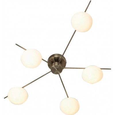 Lámpara de araña Forma Esférica 76×58 cm. 5 puntos de luz Comedor, dormitorio y vestíbulo. Estilo clásico. Cristal y Metal. Color latón