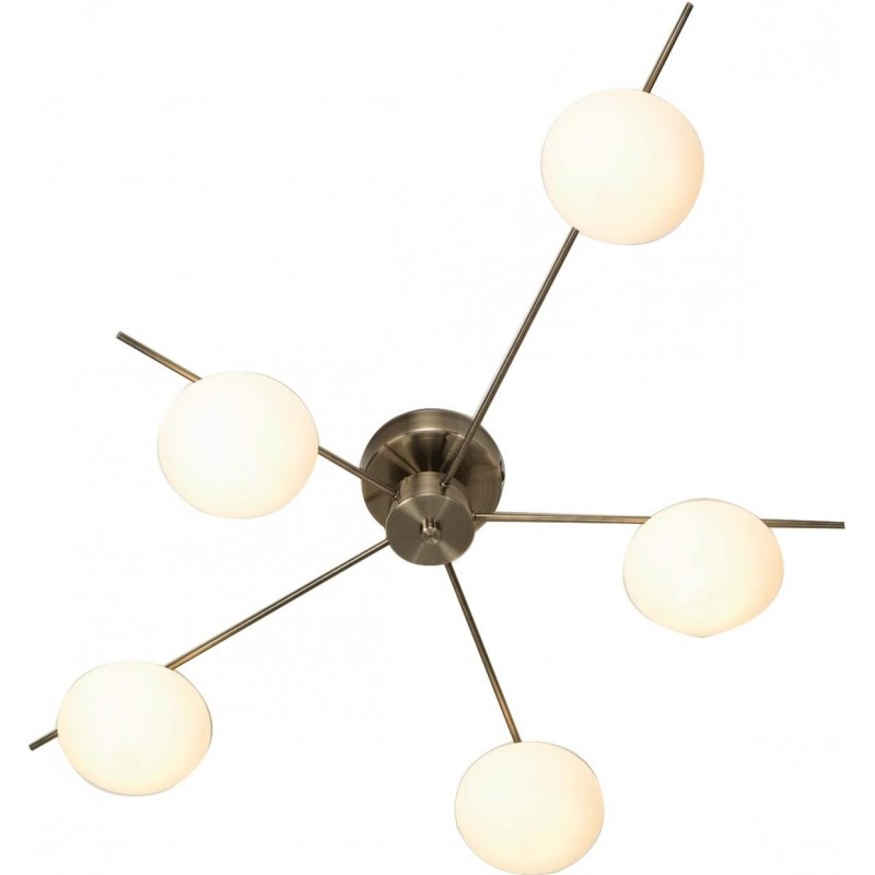 153,95 € Free Shipping | Chandelier Spherical Shape 76×58 cm. 5 light points Dining room, bedroom and lobby. Classic Style. Crystal and Metal casting. Brass Color