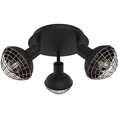 Lámpara de techo Forma Redonda 27×27 cm. Triple foco orientable Salón, comedor y vestíbulo. Metal. Color negro