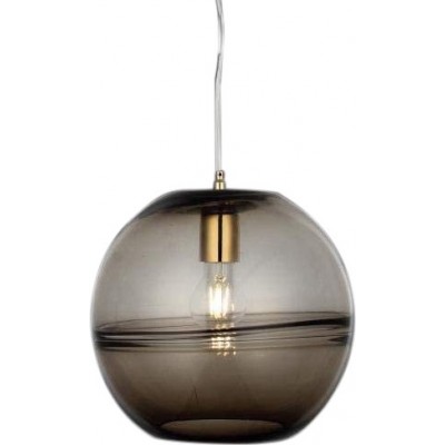 Hanging lamp 40W Spherical Shape 30×28 cm. Dining room, bedroom and lobby. Crystal and Metal casting. Gray Color