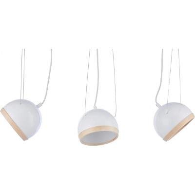 Hanging lamp 60W Spherical Shape 64×24 cm. Dining room, bedroom and lobby. Metal casting and Wood. White Color
