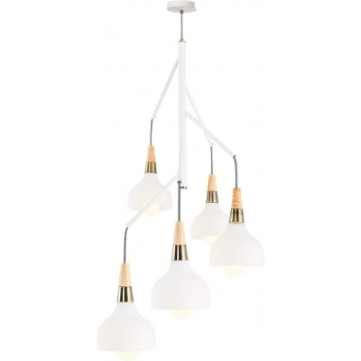 229,95 € Free Shipping | Chandelier 40W Spherical Shape 160×52 cm. 5 spotlights Living room, dining room and bedroom. Metal casting, Wood and Brass. White Color