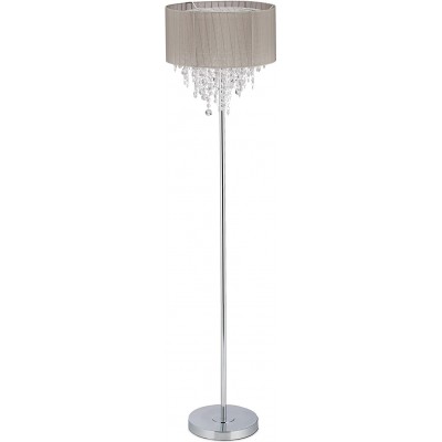 Lampada da pavimento 60W Forma Cilindrica 152×38 cm. Soggiorno, sala da pranzo e atrio. Metallo e Tessile. Colore argento