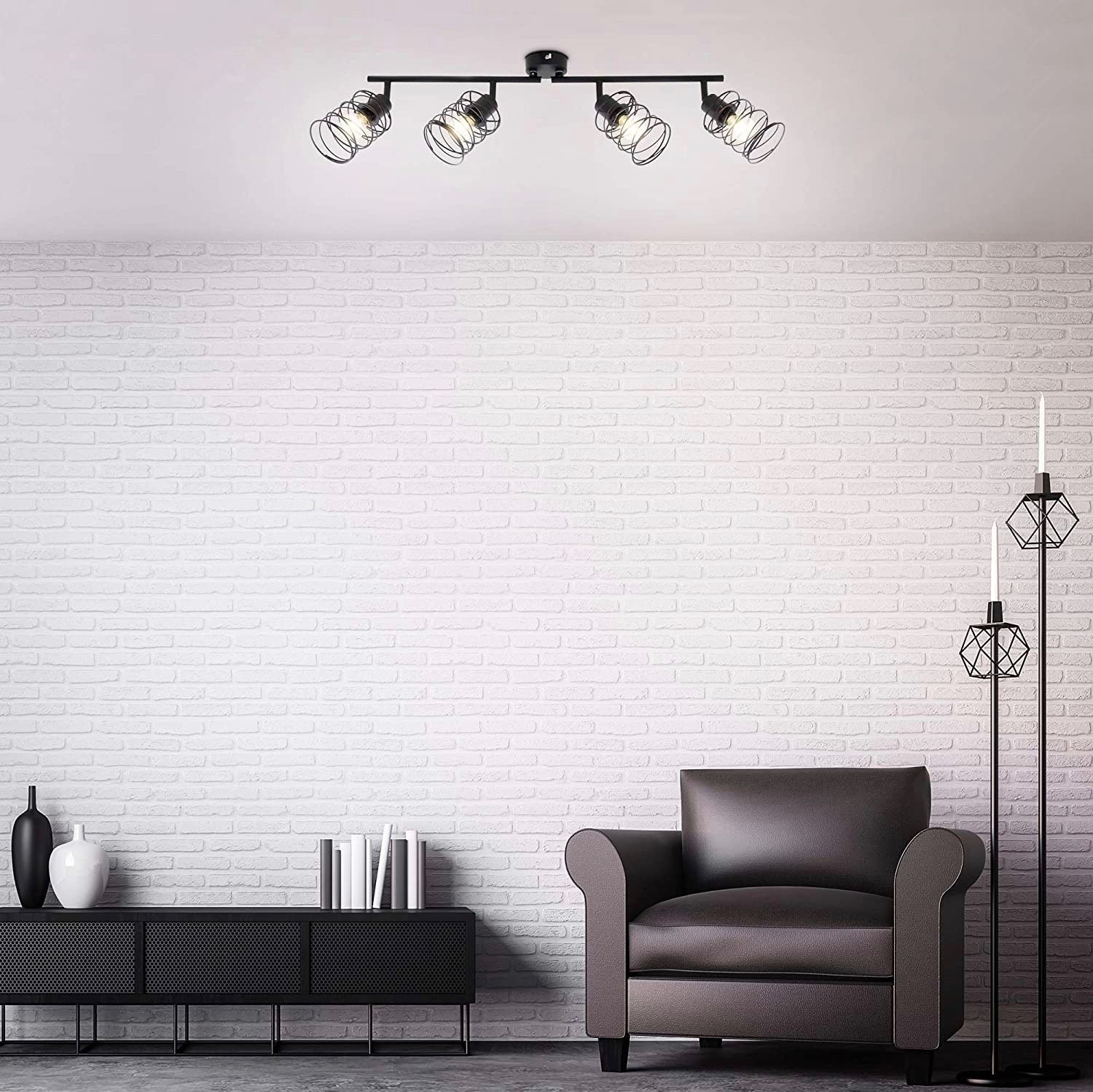 159,95 € Envío gratis | Foco para interior 40W 68×13 cm. 4 puntos de luz orientables Acrílico y metal. Color negro