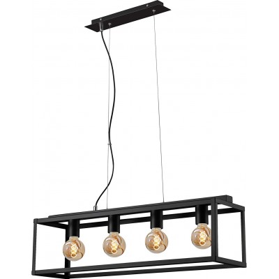 Lampe à suspension 40W Façonner Rectangulaire 120×75 cm. 4 projecteurs Salle, salle à manger et hall. Style rétro. Acier. Couleur noir