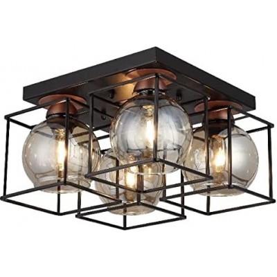 174,95 € Free Shipping | Ceiling lamp 40W Cubic Shape 35×35 cm. 4 spotlights Living room, dining room and bedroom. Crystal and Metal casting. Black Color