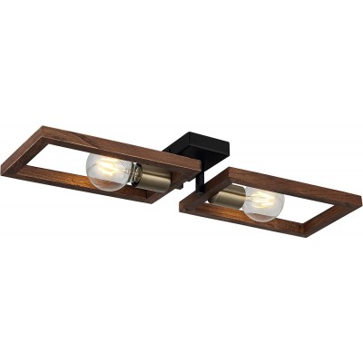 179,95 € Free Shipping | Ceiling lamp 40W Rectangular Shape 33×21 cm. Double focus Living room, dining room and bedroom. Metal casting and Wood. Brown Color