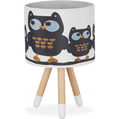 149,95 € Free Shipping | Table lamp 40W Cylindrical Shape 39×25 cm. Clamping tripod. Design with drawing of owls Living room, dining room and lobby. Wood and Textile. White Color