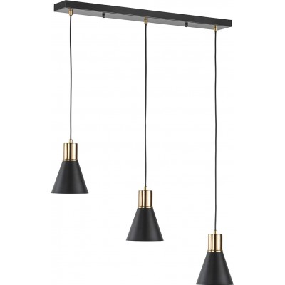 Lámpara colgante 25W Forma Cónica 80×16 cm. Triple foco Salón, comedor y vestíbulo. Metal. Color negro