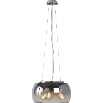 211,95 € Free Shipping | Hanging lamp 25W Round Shape 40×40 cm. 3 points of light Living room, dining room and lobby. Classic Style. Crystal and Metal casting. Nickel Color