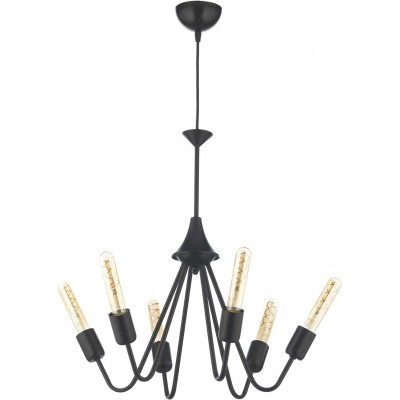 Lámpara de araña 5W 50×50 cm. 6 focos Salón, comedor y dormitorio. Estilo moderno. Cristal y Metal. Color negro