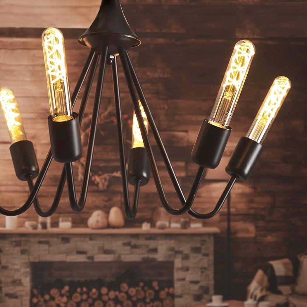 159,95 € Envío gratis | Lámpara de araña 5W 50×50 cm. 6 focos Cristal y metal. Color negro