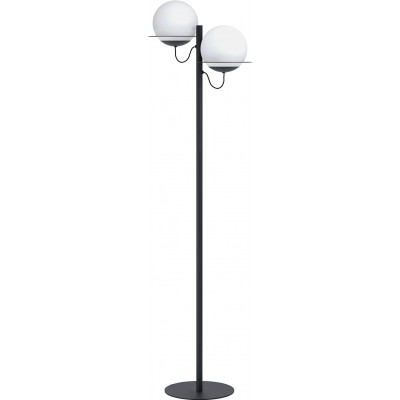 Lámpara de pie Eglo 40W Forma Esférica 156×45 cm. Doble foco Salón, comedor y vestíbulo. Acero y Vidrio. Color negro