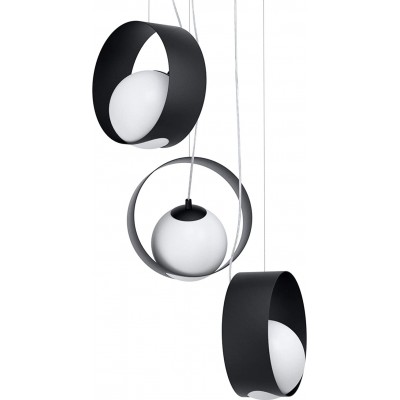 Hanging lamp Eglo 40W Round Shape 150×35 cm. Triple focus Dining room, bedroom and lobby. Steel and Glass. Black Color