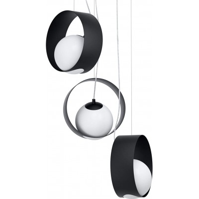 Lampada a sospensione Eglo 40W 150×35 cm. Tripla messa a fuoco Acciaio e bicchiere. Colore nero