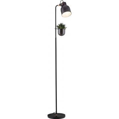 Lámpara de pie 20W Forma Cilíndrica 160×37 cm. Bandeja para maceta y portaobjetos Salón, comedor y dormitorio. Metal. Color negro