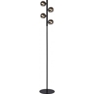 Floor lamp 112W Spherical Shape 154×25 cm. 4 points of light Dining room, bedroom and lobby. Retro Style. Steel, Textile and Glass. Black Color