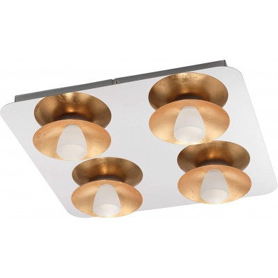 153,95 € Free Shipping | Ceiling lamp Eglo 5W 3000K Warm light. Square Shape 40×40 cm. 4 spotlights Living room, dining room and bedroom. Steel and Glass. Golden Color