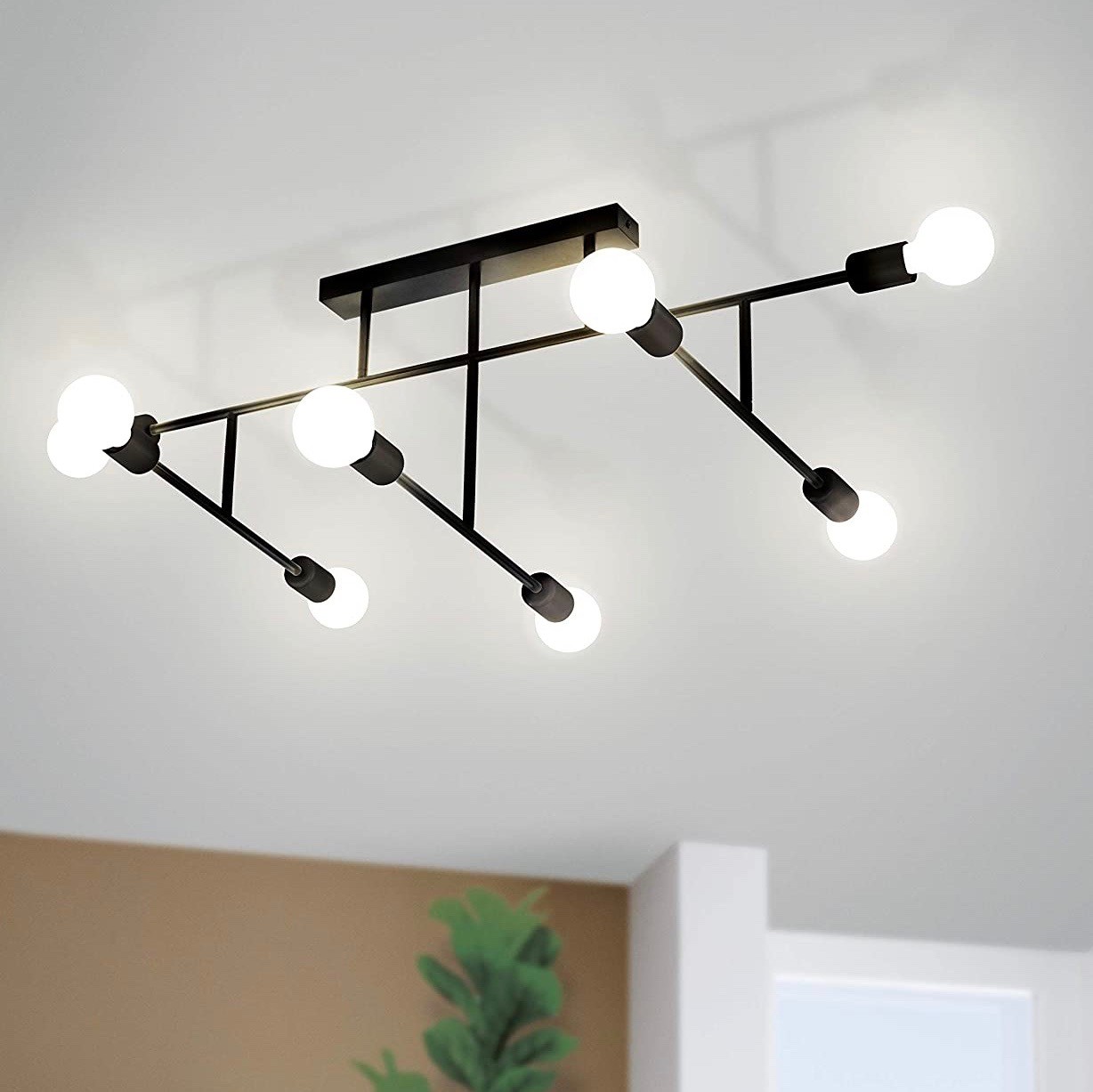 169,95 € Envío gratis | Lámpara de araña Eglo 40W 118×51 cm. 8 focos Acero. Color negro