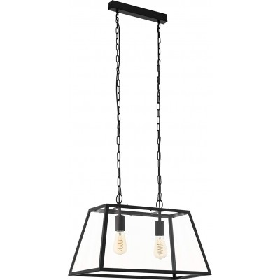 Lámpara colgante Eglo 60W 110×57 cm. Doble foco Salón, dormitorio y vestíbulo. Acero y Vidrio. Color negro