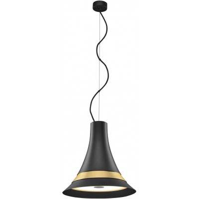 229,95 € Free Shipping | Hanging lamp 21W 2700K Very warm light. Conical Shape 35×35 cm. Position adjustable LED Living room, dining room and lobby. Acrylic and Aluminum. Black Color