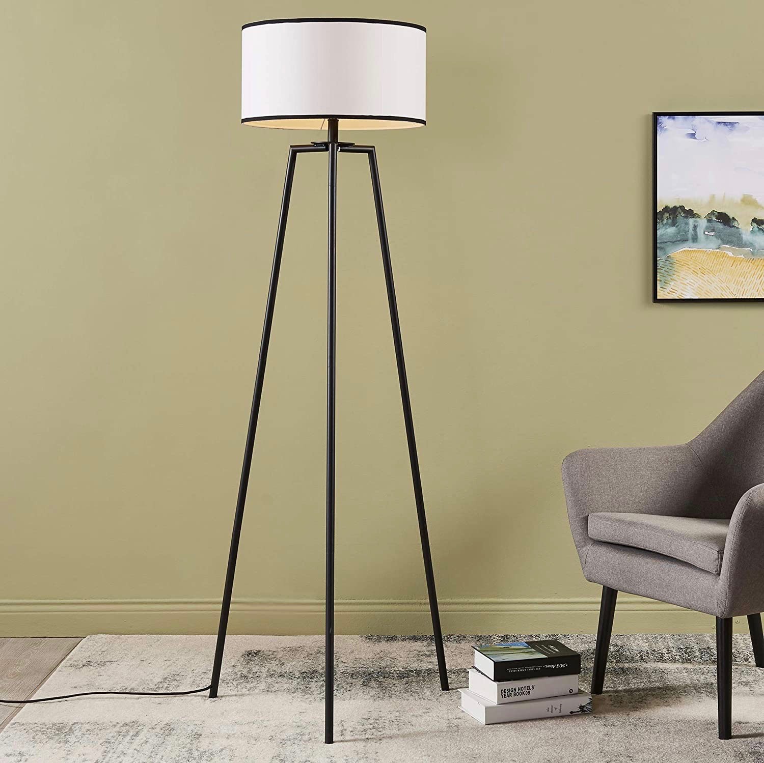 146,95 € Free Shipping | Floor lamp 60W 157×64 cm. Clamping tripod Metal casting and textile. White Color